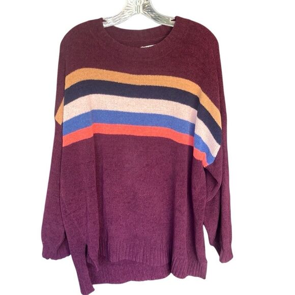 540. American eagle striped plush oversized crewneck sweater - Picture 1 of 8